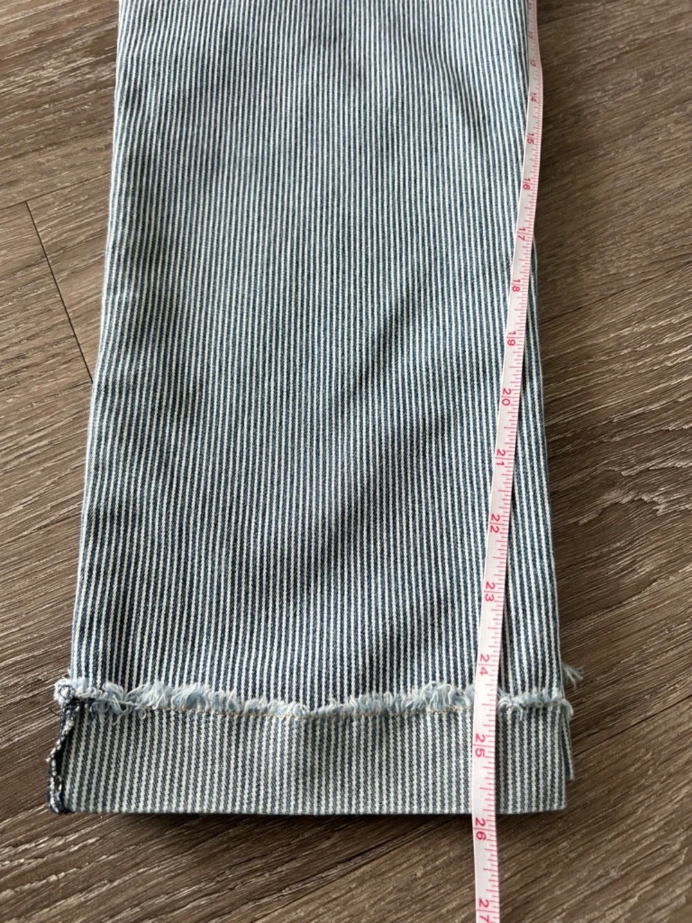 Vintage America Pinstripe Bestie Jeans Raw Hem Cropped Slim Straight Size 8/29